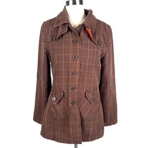 Wet Seal Plaid Jacket M Button‎ Up Jacket Brown Orange Lined Tweed